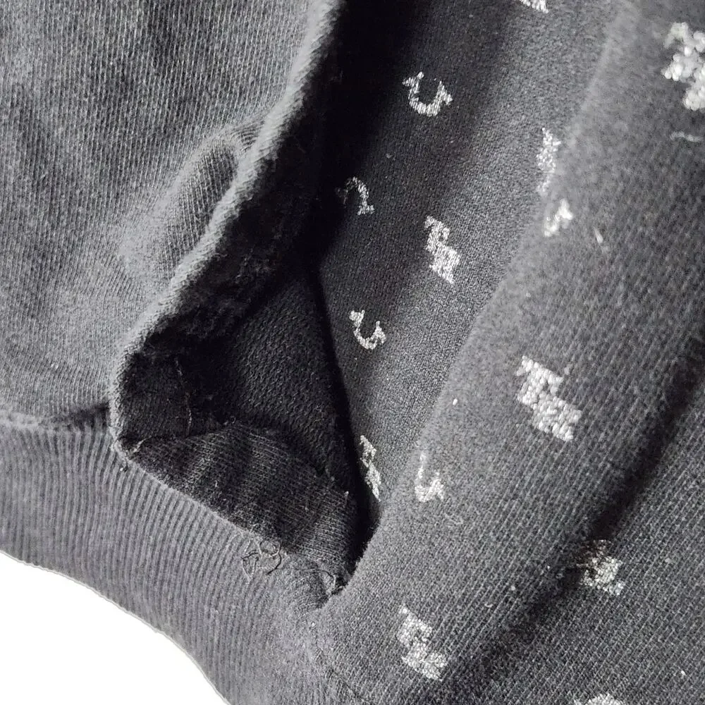 TRUE RELIGION Hoodie Mens Large Black Kangaroo Pocket AOP Activewear